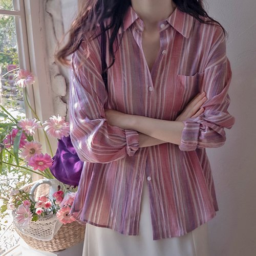[LABEL] Sonia Anne Pocket Autumn Stripe Shirt [size: F(55~66)]