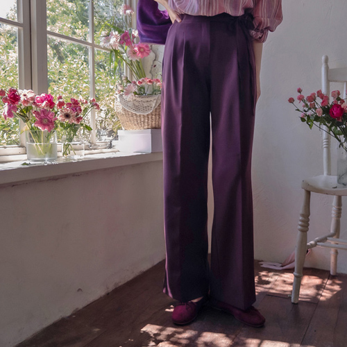 Royt Chewy Span Ribbon Strap Autumn Pintuck Sophisticated Pants [size: S, M]