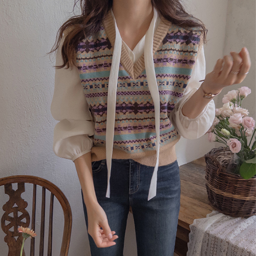 Moelle's bouncy Color Knit Vest [size: F (55-66)]