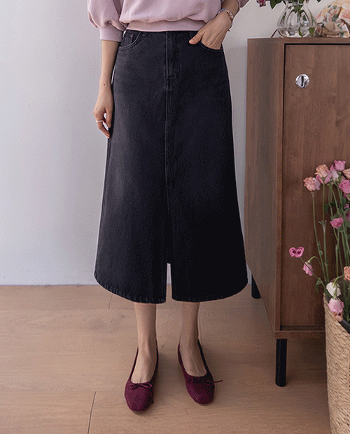 Labella Semi-Aline Front Slit Back Banding Denim Rong Skirt [size: S, M, L]