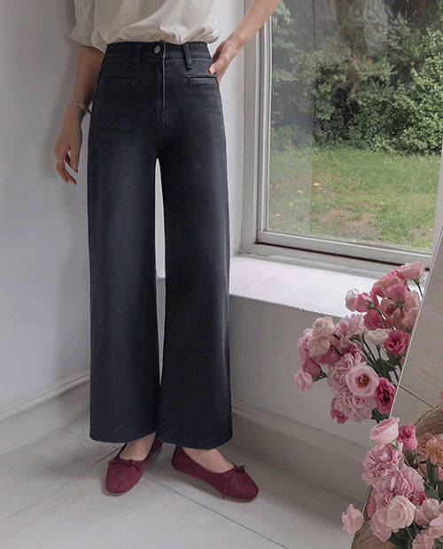 Bailey's Stretchy Semi-Wide Straight Fit Fake Pocket Denim Pants [size: S, M, L]