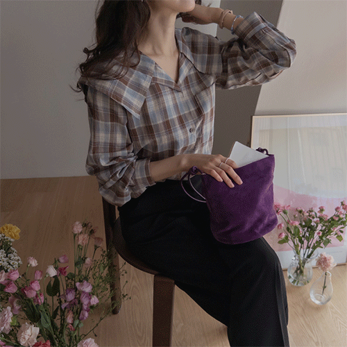 [LABEL] Diamond Gentle Check Sailor Kara Blouse [size: F, 1]
