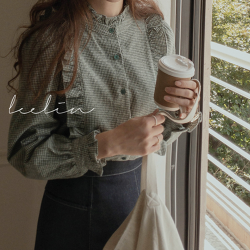[LABEL] Macaron Freel Brushed Check Blouse <FONT color=#d8a4a4>[Scratch Sale]</font>