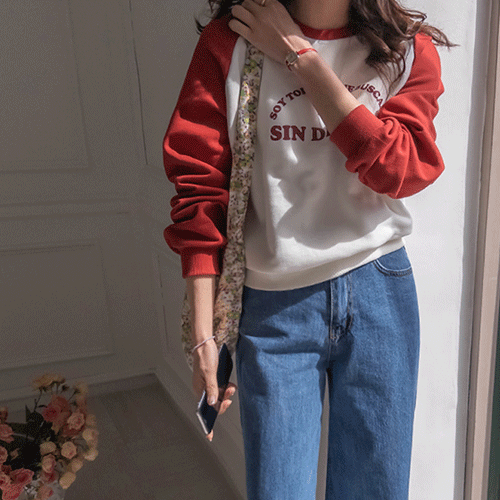 <FONT color=#5a3954>MADE LIN</font> Pepper color combination nagrang Man to man Tee <FONT color=#d8a4a4>[Scratch Sale]</font>