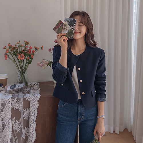 Heyde Feminine Round Hem No Collar Jacket [size: F(55~66)]
