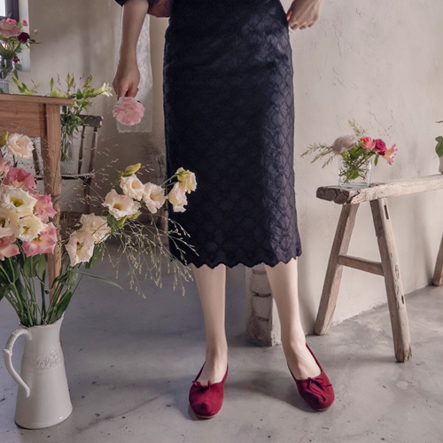 Carven 3D Flower Embroidery Slim Fit Skirt [size: F(55), L(66)]