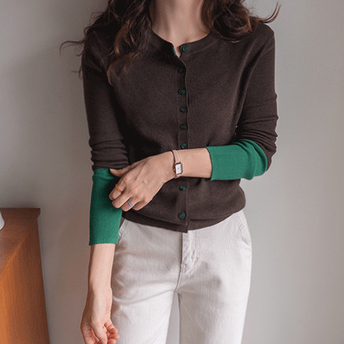[LABEL] Color Block Board Round Knit Cardigan [size: F(55~66)]