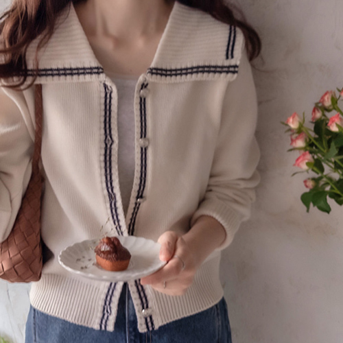 Fall Seasoning Sailor Collar and Button Knit Cardigan [size: F(55~66)]