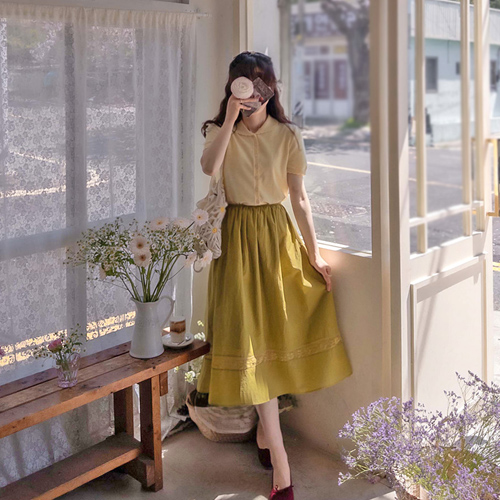 <FONT color=#5a3954>MADE LIN</font> Gremy Spring Breeze Flare Skirt <FONT color=#d8a4a4>[Scratch Sale]</font>