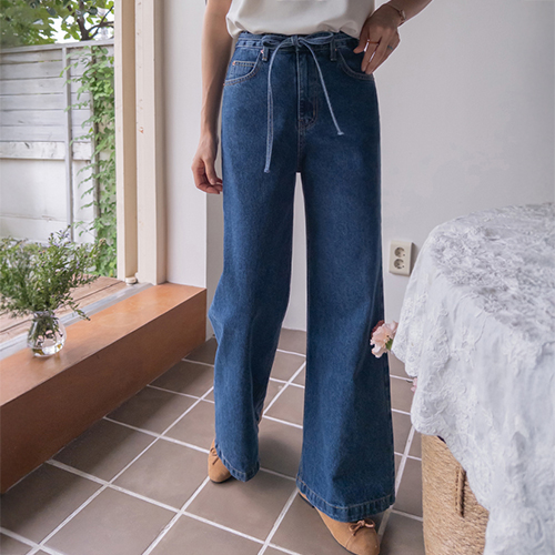 [Popular Fall Version][100% Cotton][Hair Band] Heydin Straight Wide-Fit String Denim Pants[size: S, M, L]