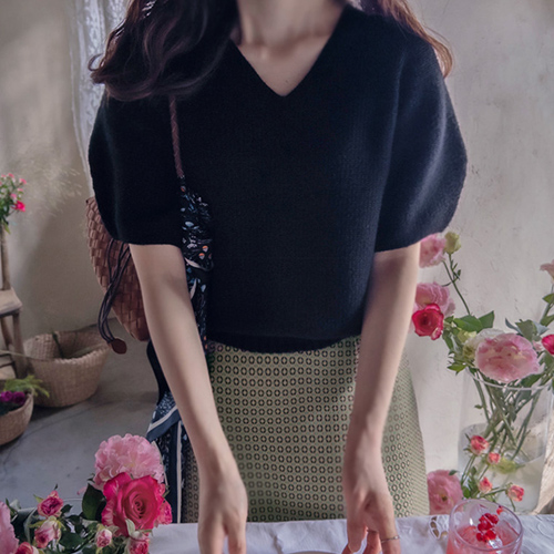 Lawrenceby Holgarment Balloon Sleeve V-neck Bowknit [size: F(55~66)]