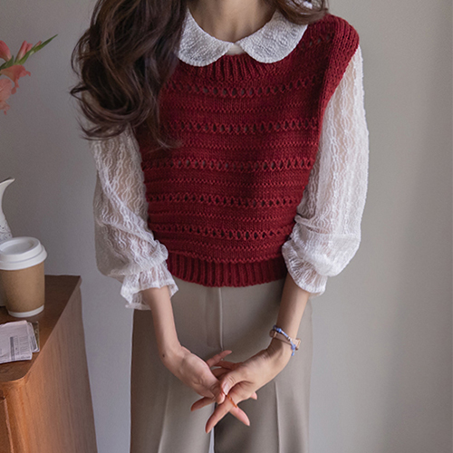 [LABEL] Multi-Purpose Layered Punching Knit Vest by Color [size: F(55~66)]