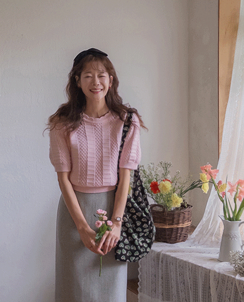 Elisha Puff Wave Line Short Sleeve Knit [size: F(55~66)]