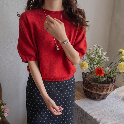 [New Arrival Special Price 4,000 Won Discount] <FONT color=#5a3954>MADE LIN</font> Catherine Pearl Button Holga Short-sleeve Knit [size: F (55-66)]