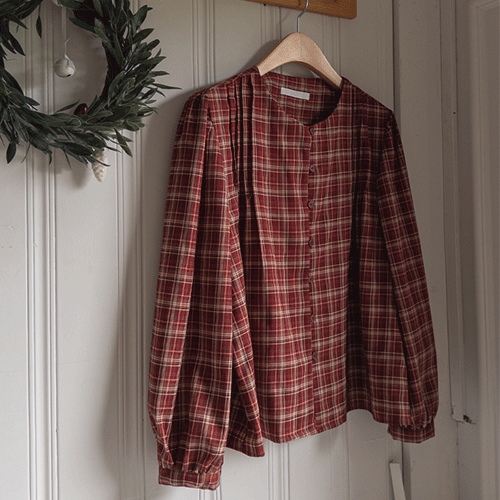 [Span~Good material][LABEL] Ramiel Front Pintuck Check Blouse [size: F(55~66)]