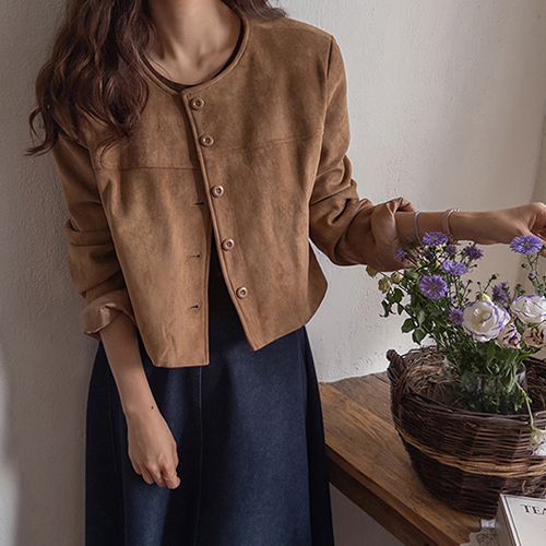 [LABEL] Point's stylish Suede Crop Jacket [size: F (55~66)] [Pre-orders scheduled to ship after September 30]