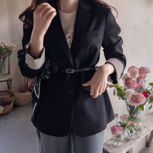 Gemmad Sleeve Color Block Belt Set Loose Fit Luxe Jacket [size: F (55~66)]