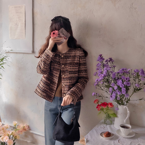 Polka Dot Luxurious Tweed Autumn Edge Jacket [size: F(55~66)]