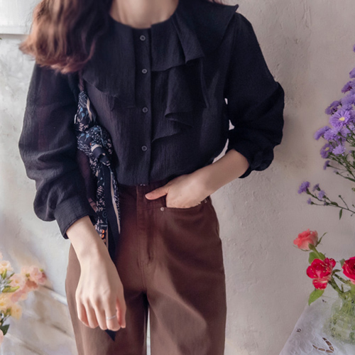 Gemma Tencel lovely wave collar luxurious blouse [size: F(55~66)]