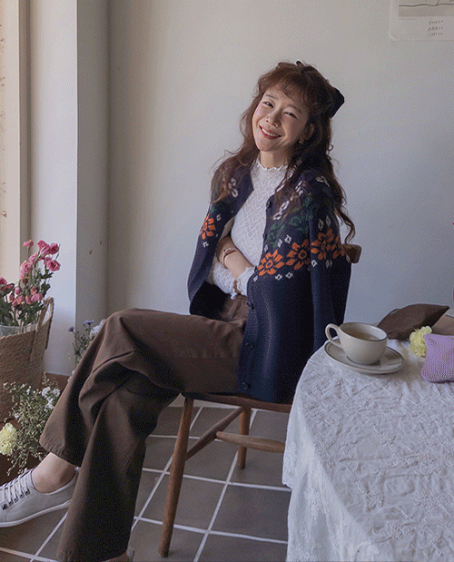 [LABEL] Niel Lovely Flower Jacquard Color Point Wool Cardigan [size: F (55-66)]