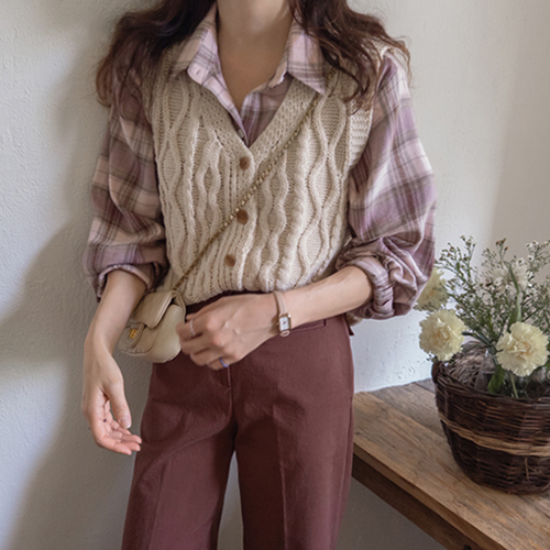 Konya Fluffy Fisherman Knit Vest [size: F(55~66)]