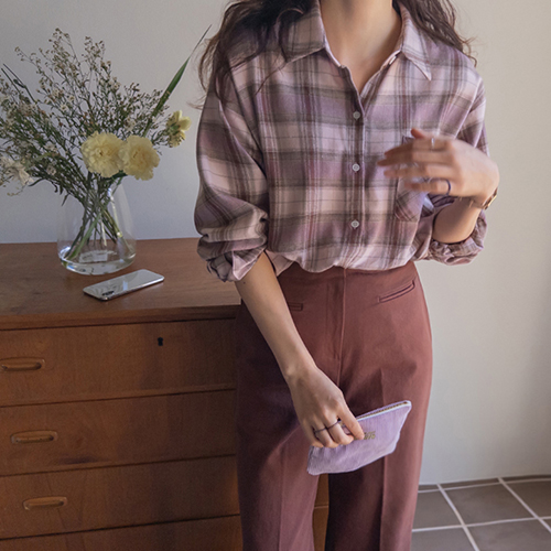 Purple Classic Board Round Texture Toned Down Check Shirt [size: F (55-66)]