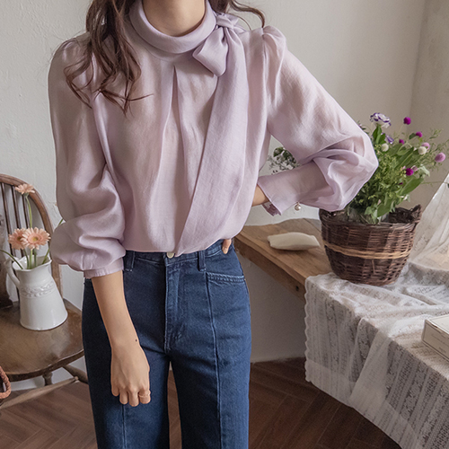 Marien Ribbon Tie Pearl Point Silky Blouse [size: F(55~66)]