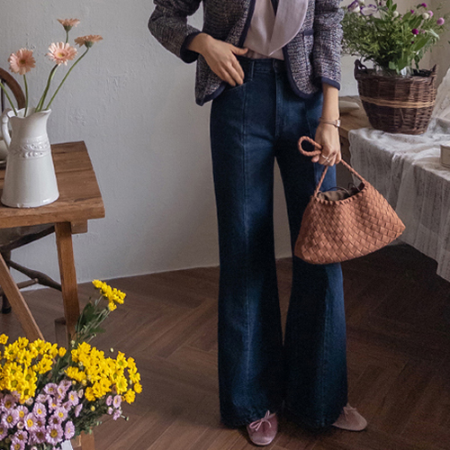 [-3kg effect][Pure slimming pants][LABEL] Cut-detailed straight-cut wide denim pants the moment you put them on [size: S, M, L]