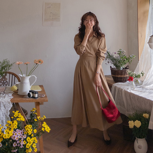 [No worries about wrinkles!] Lenbine feminine tight back banding wrap style One Piece [size: F(55~66)]