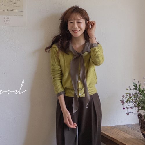 [LABEL] Green Tea Vertical Punching Knit Cardigan [size: F (55~66)]