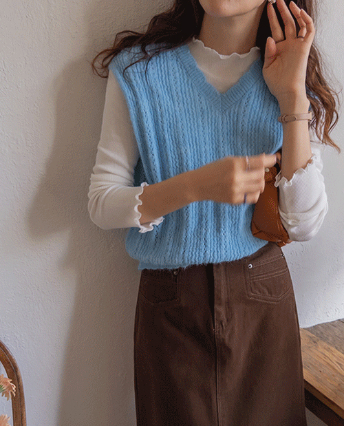 Shimer layered wool knit vest with a wave line [size: F(55~66)]