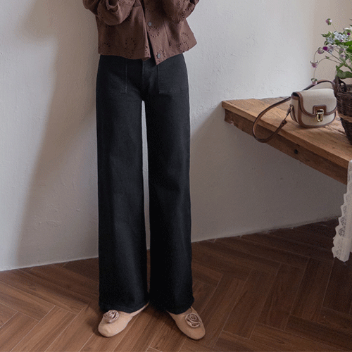 [Four-Way Tension Life Pants] Robetti Front Square Pocket Straight Wide Hidden Banding Denim Pants [size: S, M, L]