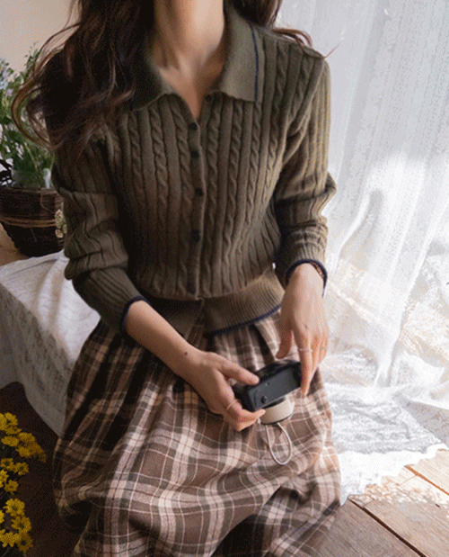 Kate Clean Basic Color Blocking Turtleneck Pattern Cardigan [size: F(55~66)]