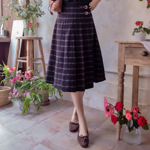 Dupre Autumn Check Pintuck Pleated Band Skirt [size: F (55~66)]