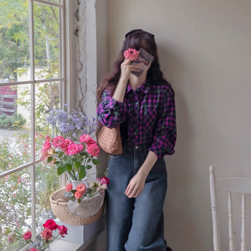 Deliven Sharing Point Autumn Check Sophisticated Blouse [size: F(55~66)]