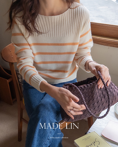 [Best Special Price 3,000 Won Discount] <FONT color=#5a3954>MADE LIN</font> Kota Merino Stripe Knit [size: F (55~66)]