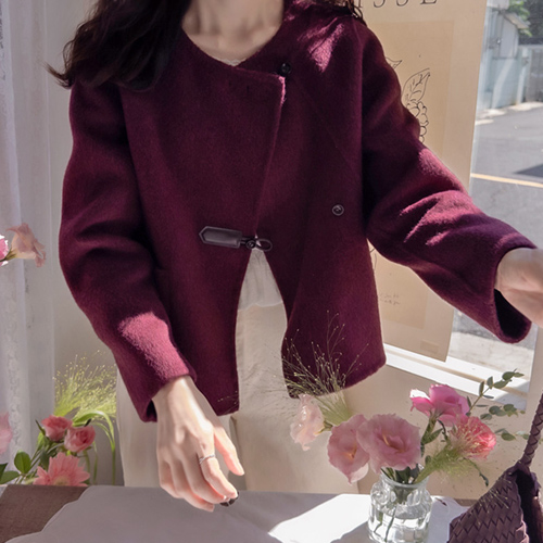 Shukondi leather collar lovely handmade wool jacket [size: F(55~66)]