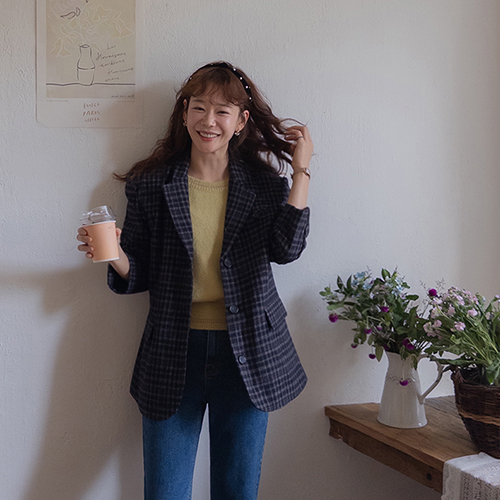 Dueven Fall Mood Overfit Wool Blend Check Jacket [size: F (55-66)]