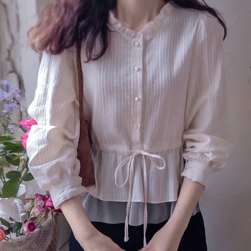 Cloth Neck Sharing Love Color Matching Waistband Blouse [size: F(55~66)]