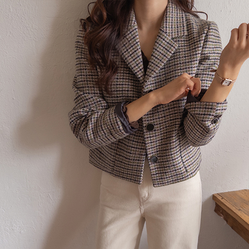 [Outer 10% Sale] [Best Special Price 10,000 Won Discount] <FONT color=#5a3954>MADE LIN</font> Neko Tweed Tailor Kara Jacket [size: F (55~66), L (~77)]
