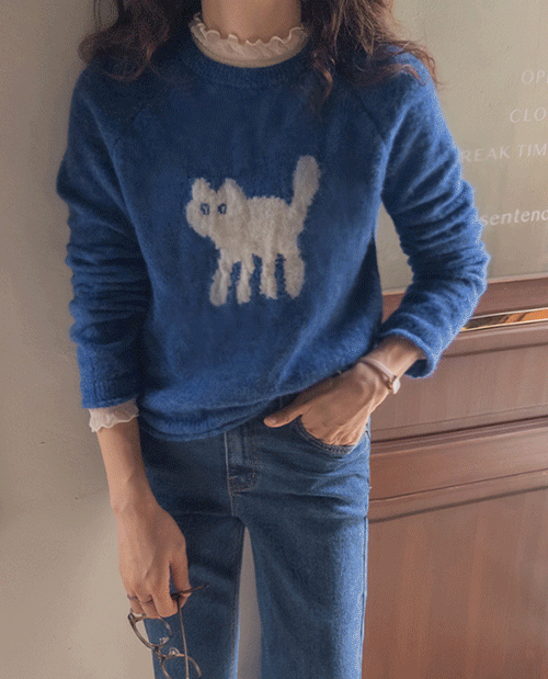 Meow Round Knit with an eco-friendly material [size: F (55~66)]