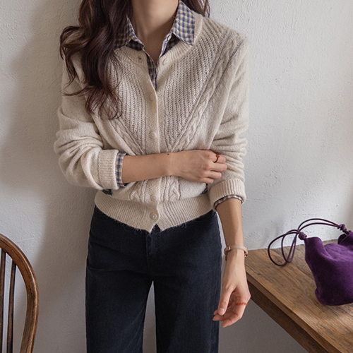 [LABEL] Roseanne Romantic rose embroidered mohair cardigan [size: F (55-66)]