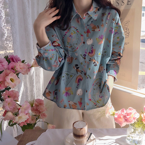 Sonnet Cute Printing Fall Season Blouse [size: F(55~66)]