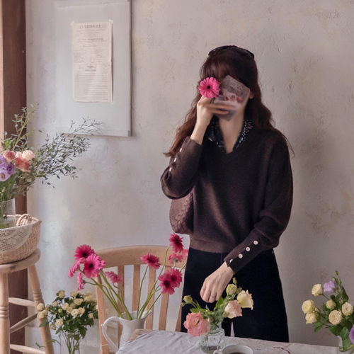 Anclaude Sleeve Button Soft Cashmere Knit [size: F (55~66)]