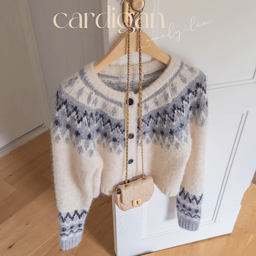 Cozy mood thick Aila Fair Isle knit cardigan [size: F (55~66)]