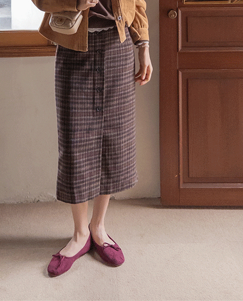 Foily Classic Mood Tartan Check Front Button Wool Hline Back Banding Rong Skirt [size: F (55-66)]