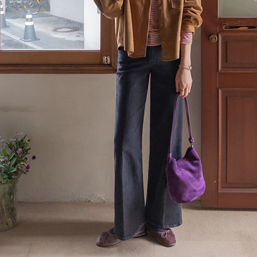 [Pretty Color Mood] [Softly and smoothly] Royel straight-fit washed black denim pants [size: S, M, L]