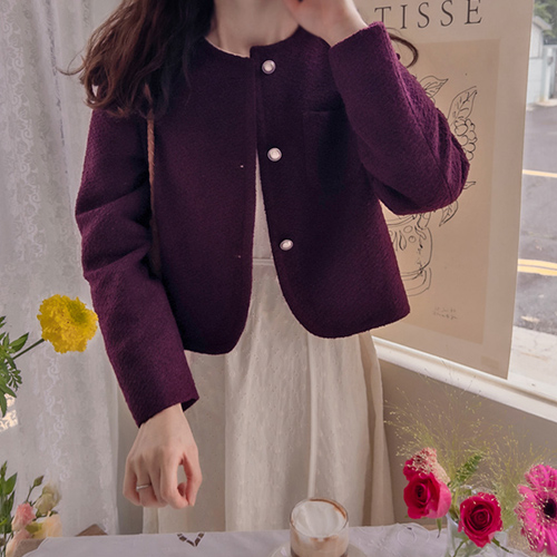 [New Product Special Price: 10,000 Won Discount] <FONT color=#5a3954>MADE LIN</font> Ruenna Three-Button Tweed Jacket [size: F (55-66)]
