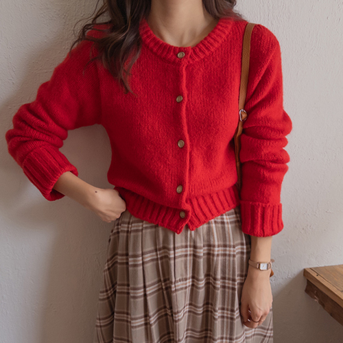 [Wool20%] Lumia Cozy Warm Gold Button Knit Cardigan [size: F (55~66)]