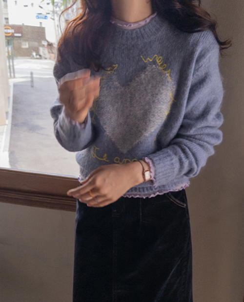 [Alpaca+Wool Blend][LABEL] Ferris Cozy Warm Heart Lettering Point Alpaca Wool Knit [size: F(55~66)]